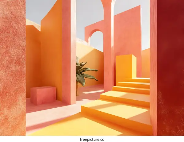 Minimalist Abstract 3D Architecture Design With Stairs