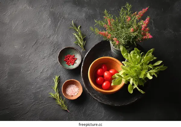 Colorful Fresh Herbs and Vegetables Food Arrangement