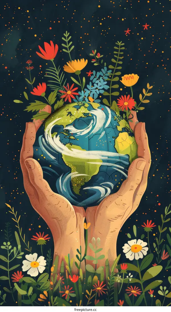 Hands Cradle Our Earth Filled with Life