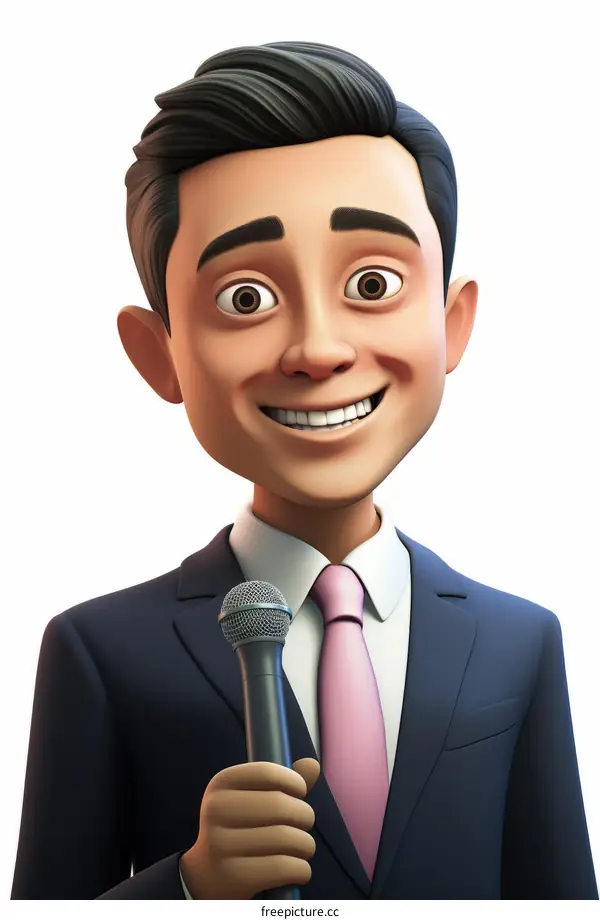 3D Illustration of Male News Anchor in Suit and Tie