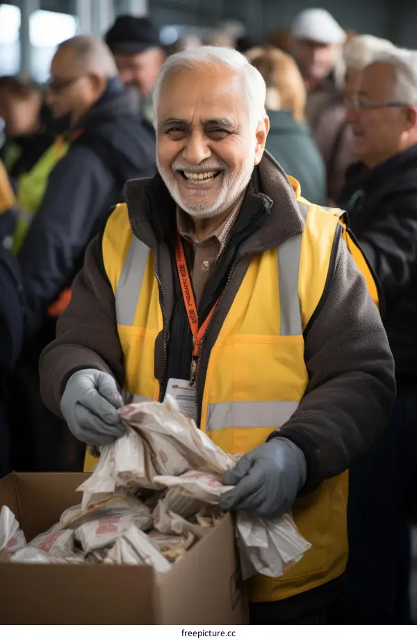 Portrait of a smiling man holding a box of food