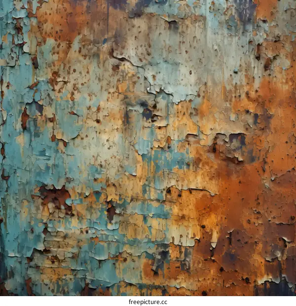 Weathered Metal Texture with Blue and Orange Paint