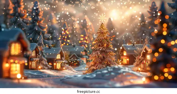 Festive Snowy Christmas Village with Illuminated Streets