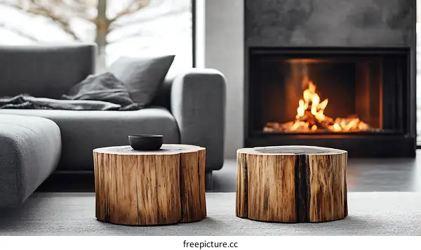 Modern Living Room with Rustic Wooden Coffee Tables