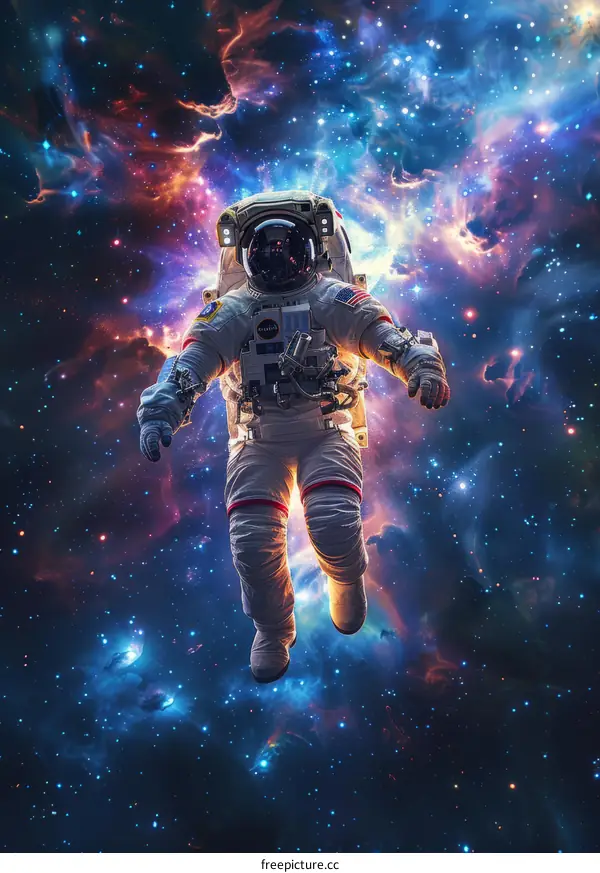 Astronaut in spacesuit floating in the vastness of space