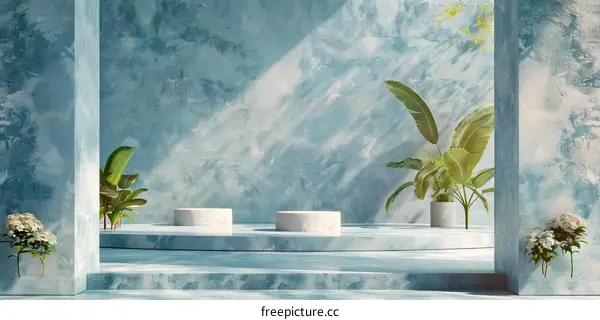 Blue Marble Podium with Plants
