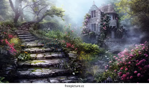 Enchanted Stone Cottage in the Misty Woods