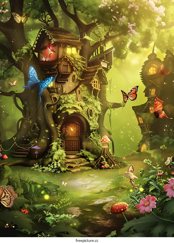 Magical Treehouse In Fantasy Forest