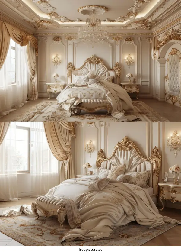 Luxury bedroom interior design with classic furniture