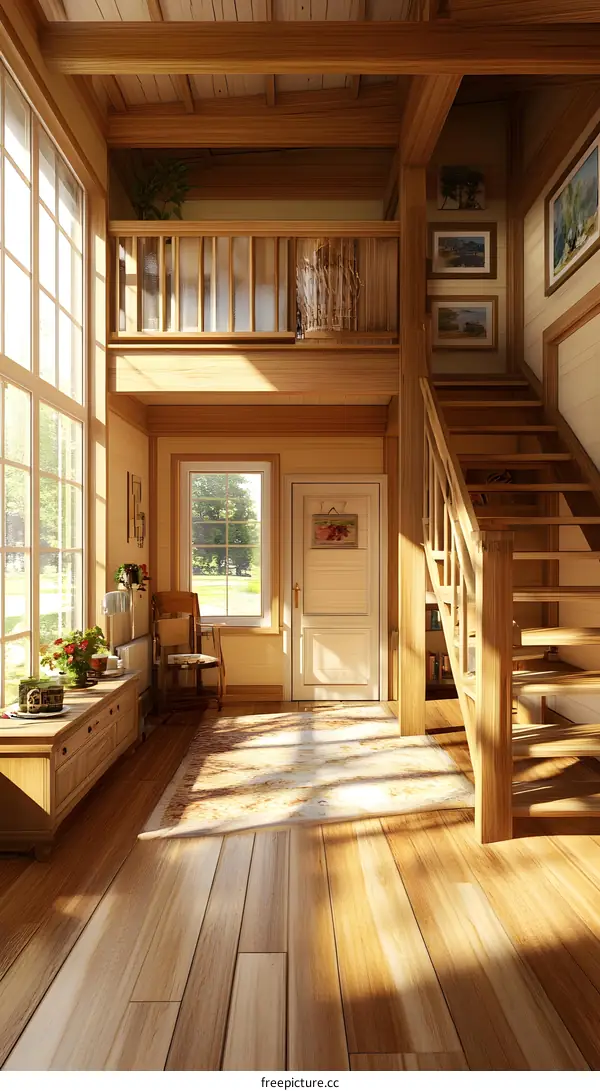 Wooden Staircase in a Spacious Country House Entrance Hall