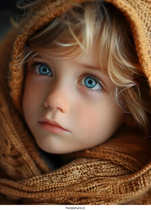 Portrait of a beautiful blonde child with blue eyes