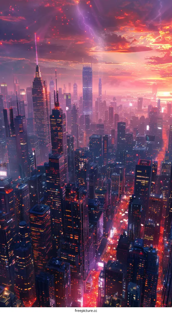 Futuristic City Skyline at Dusk