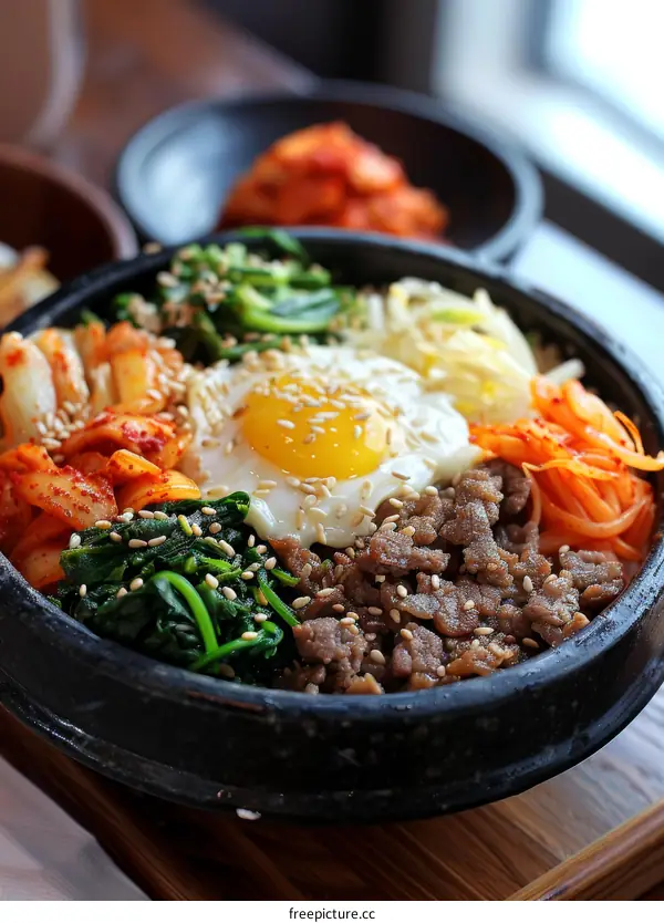 Savory Korean Bibimbap with Beef, Egg, and Vegetables