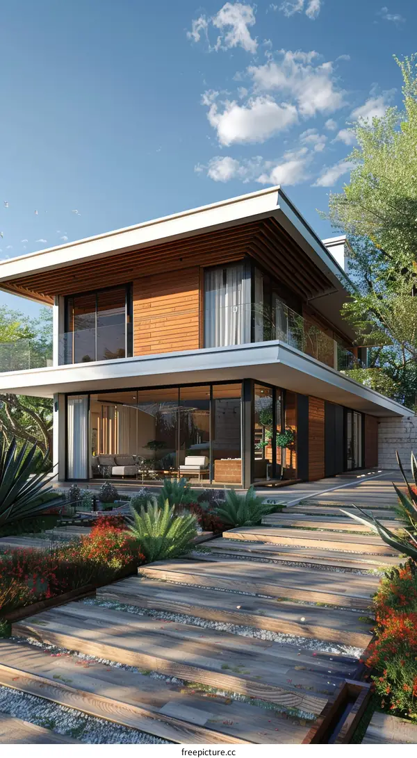 Modern Minimalist House with Large Glass Windows and Wooden Exterior