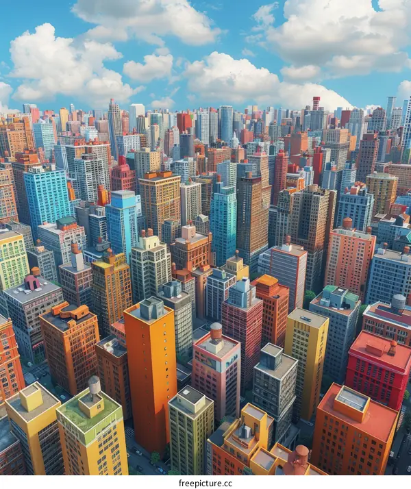 Colorful Cityscape of Towering High-Rises