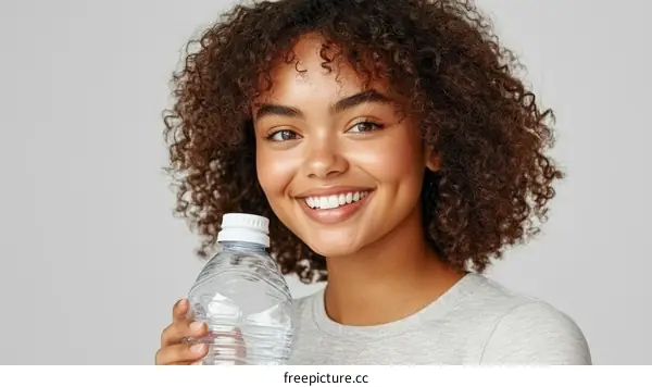 Smiling Woman Holding a Water Bottle Portrait