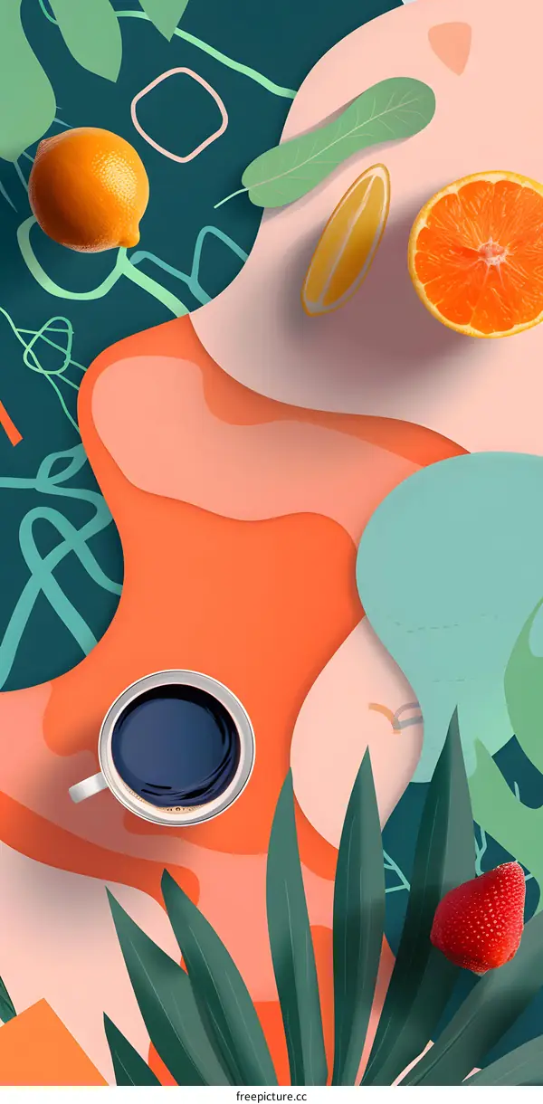 Abstract Fruit and Coffee Illustration