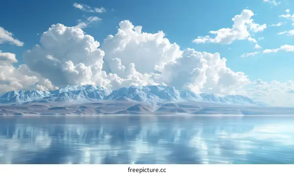 Snow-Capped Mountains and Lake Under Azure Sky