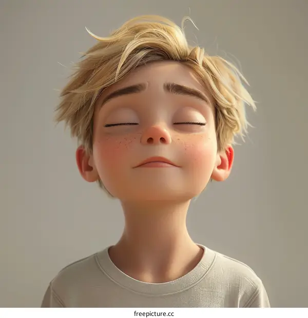 3D Rendered Portrait of a Young Boy with Blonde Hair and Freckles