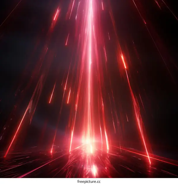 Red laser beams descending from the sky