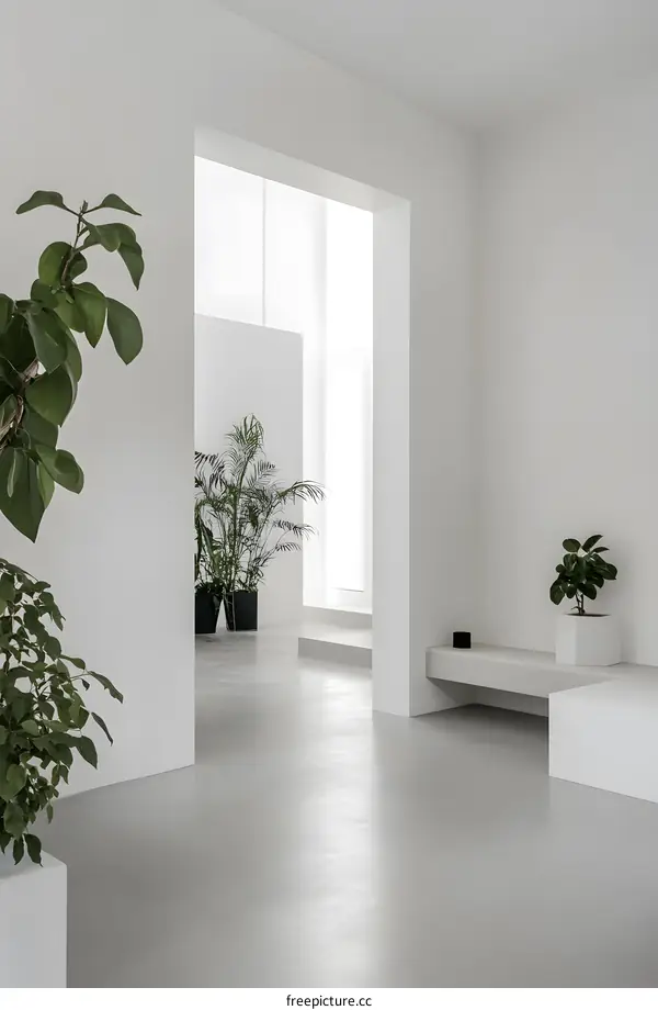 Minimalist White Interior Design With Plants
