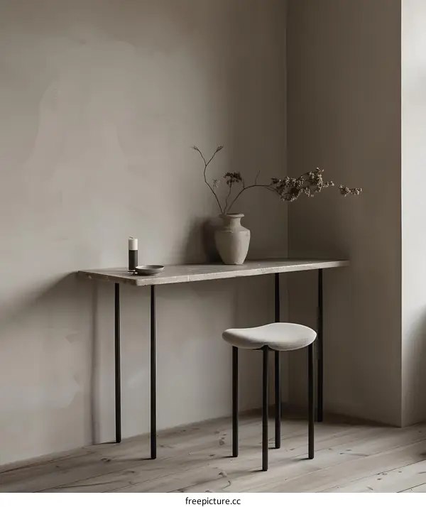 Minimalist Interior Design with a Console Table and Stool