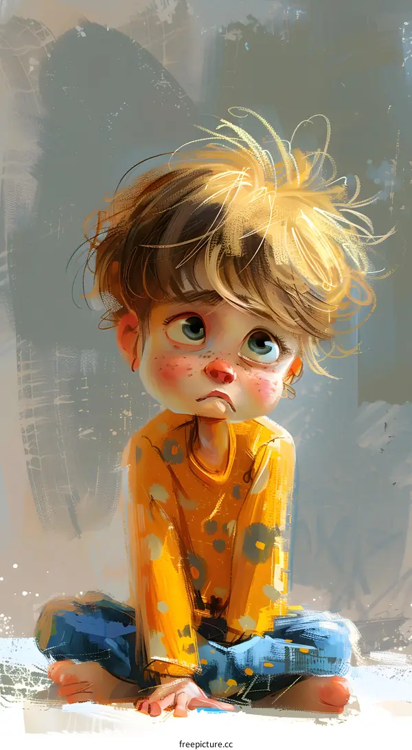 An illustration of a boy with messy hair and freckles