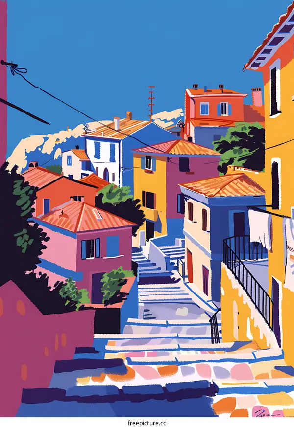Colorful Houses on a Hill in a Sunny Day