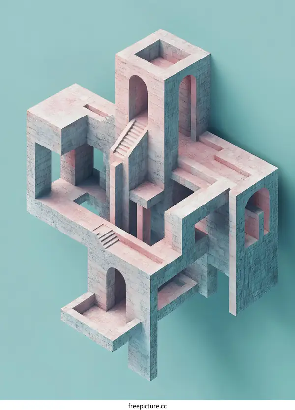 Abstract 3D Architecture with Stairs and Arched Doors