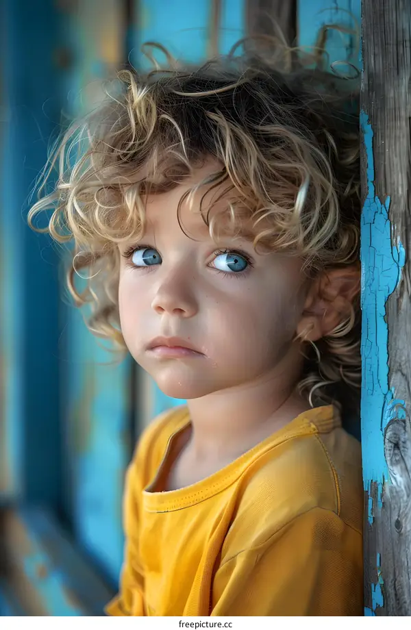 Portrait of a blond boy with blue eyes