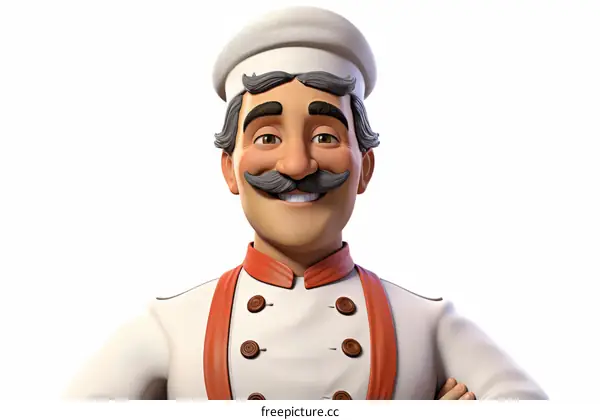 Smiling Chef with Mustache in White Uniform