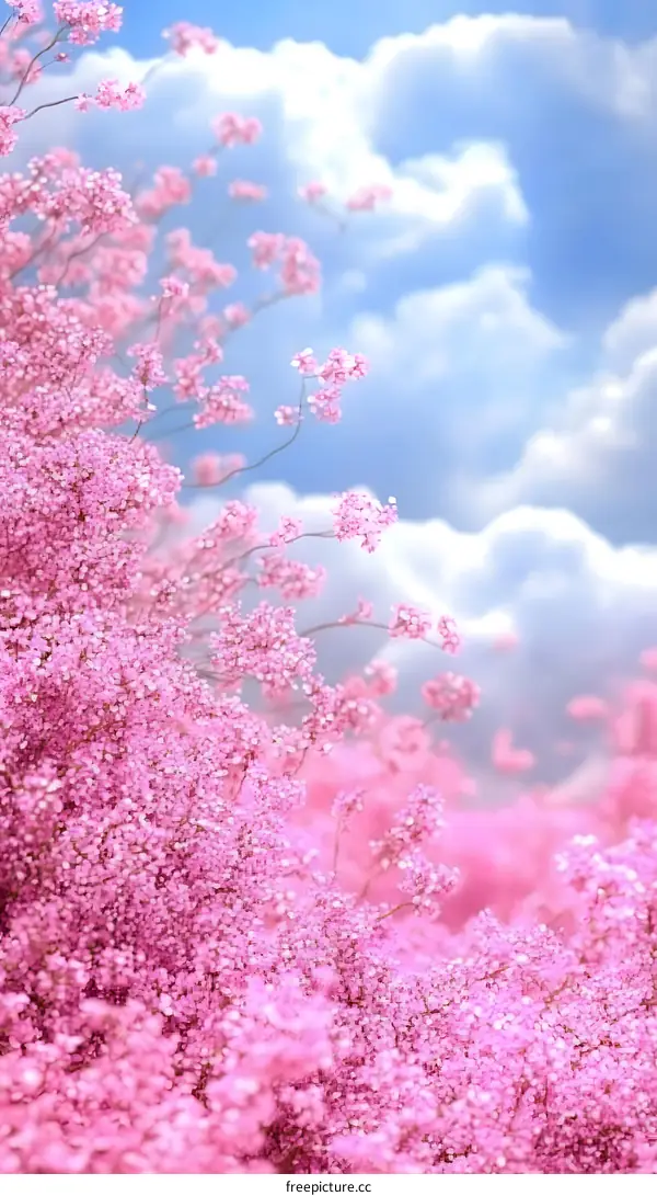 Pink Flowers and Blue Sky Landscape