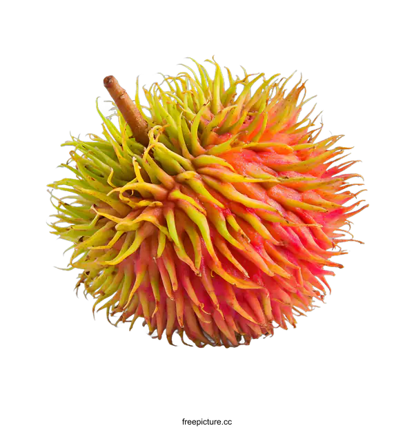 [Transparent Background PNG]Closeup of a Single Rambutan Fruit with Spiky Hairy Skin