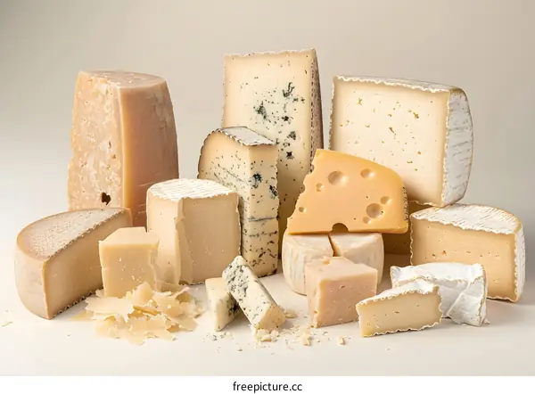 Assortment of Different Types of Cheeses on a White Surface