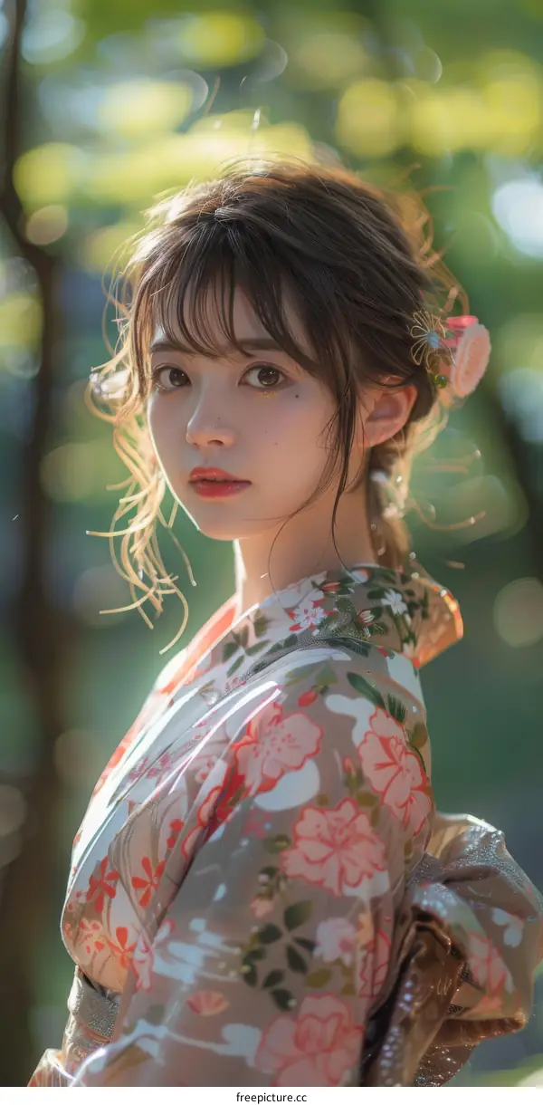 Asian Girl in Traditional Japanese Kimono