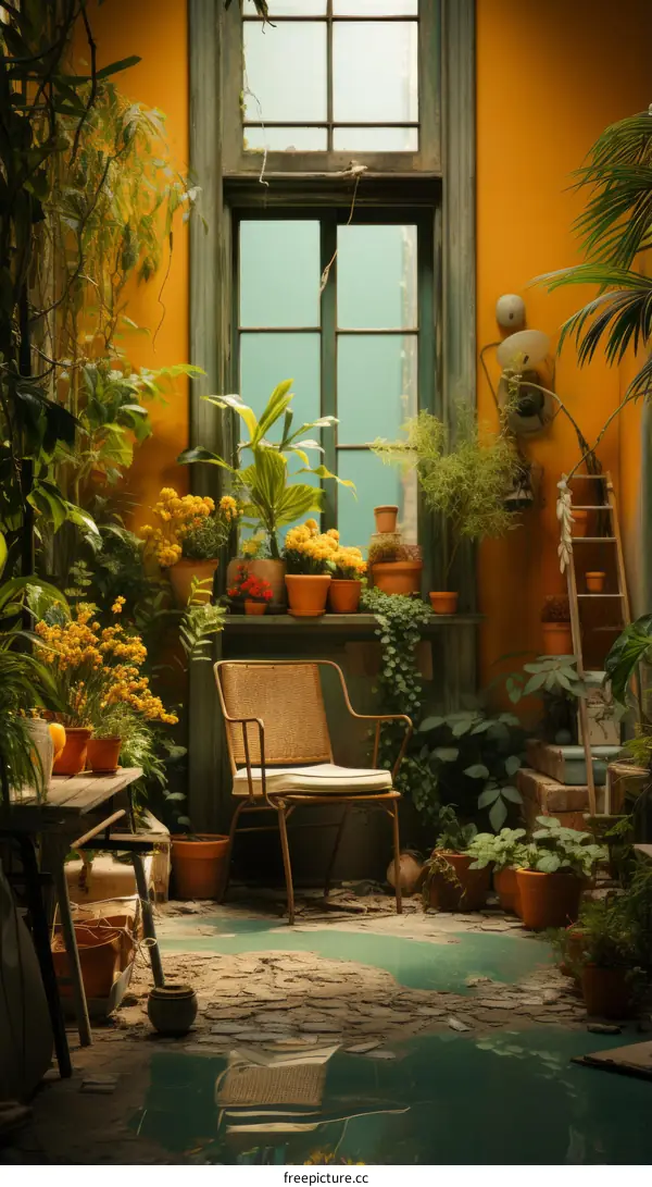 Vintage Chair in a Tranquil Indoor Garden