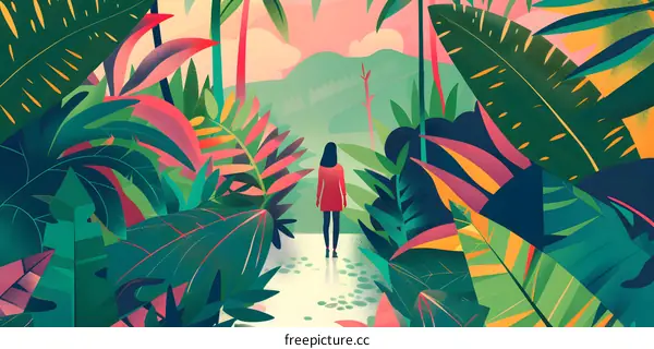 Woman Standing in Tropical Rainforest
