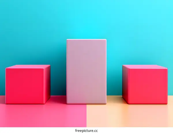 Minimalist 3D Geometric Shapes on Blue Background