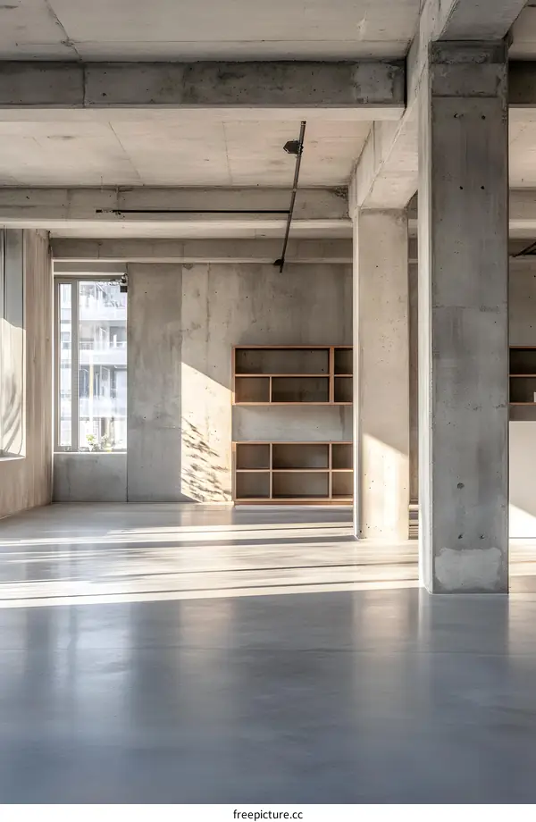 Concrete Interior Design of Modern Open Space Loft With Large Windows