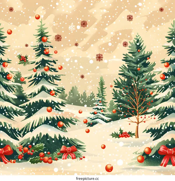 Christmas Trees in Snowy Forest