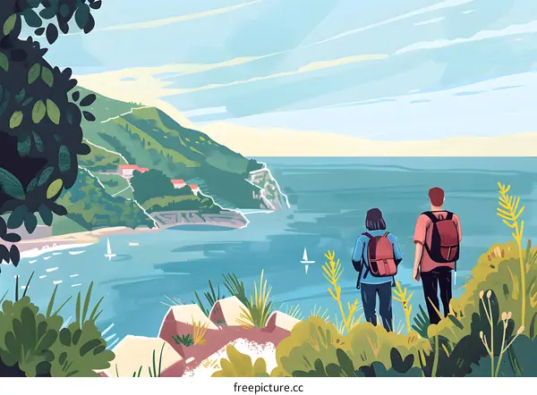 Couple Looking Out at the Ocean from a Cliffside