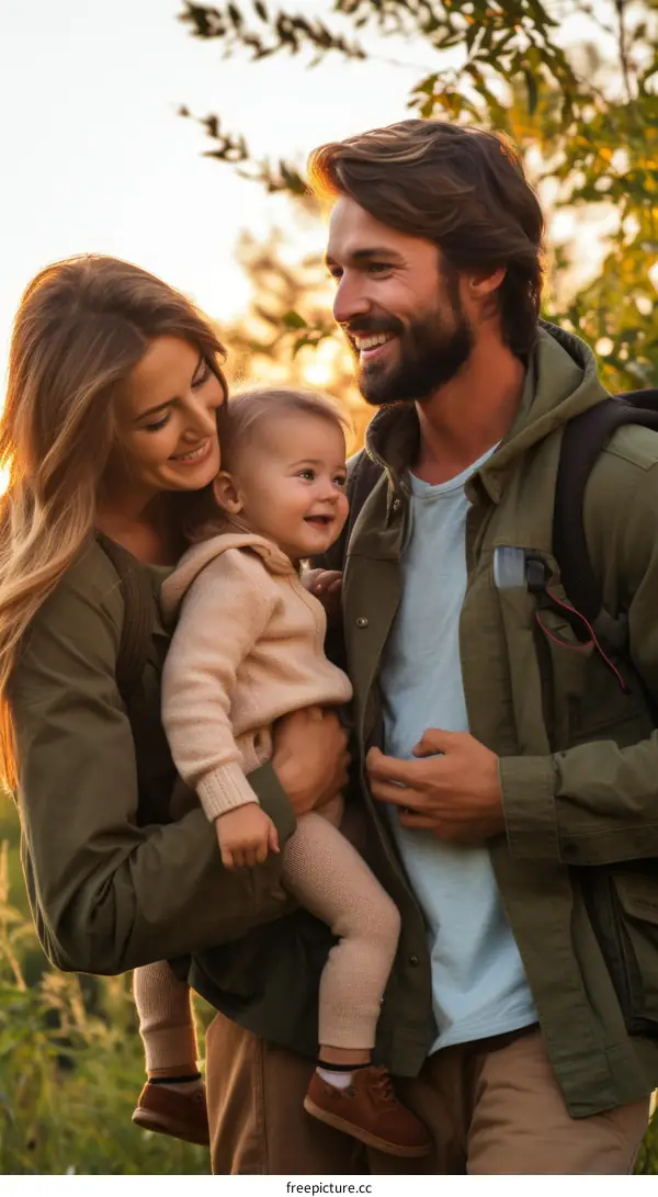 Family of three in nature