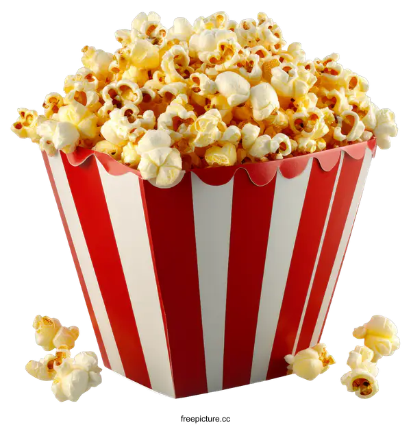 [Transparent Background PNG]Popcorn in a Red and White Striped Box