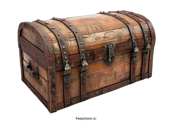 [Transparent Background PNG]An old wooden treasure chest with metal details