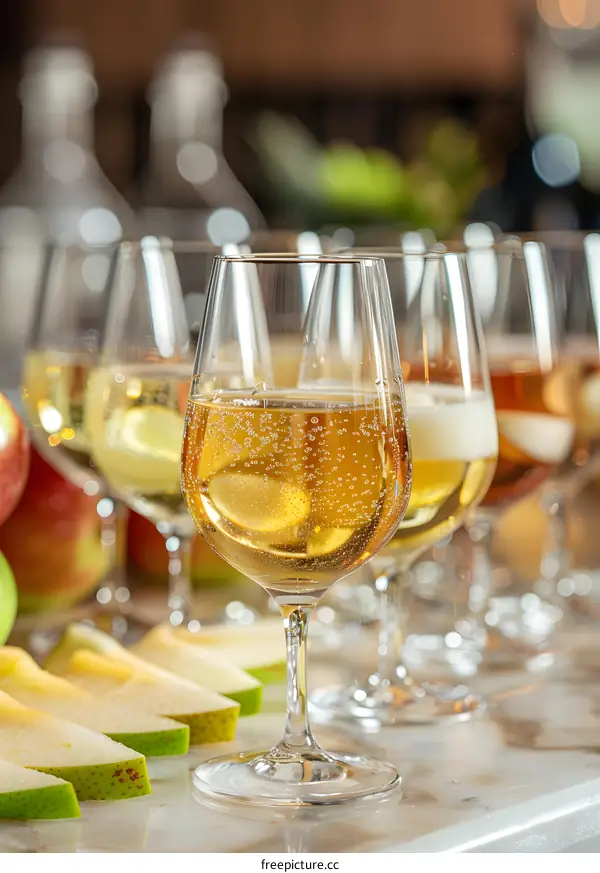 Close Up of Sparkling Wine Glasses with Fruit