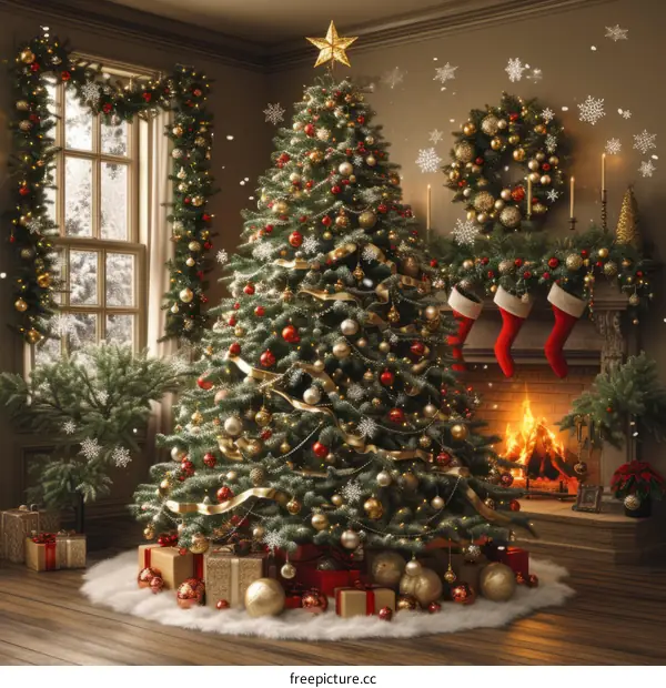 Ornament Christmas Tree with Fireplace and Presents