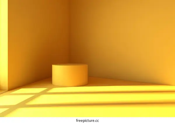 Empty Yellow Room with Cylinder Display