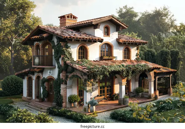 European-style villa surrounded by greenery