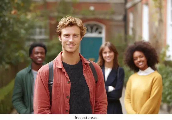 Three Diverse Students Smiling Outdoors