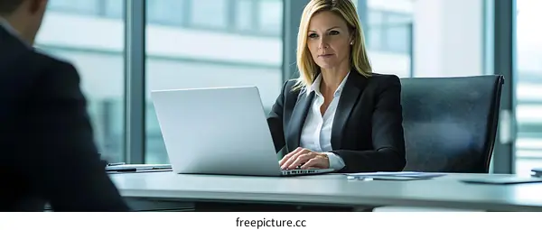 Business Woman Working on Laptop in Office
